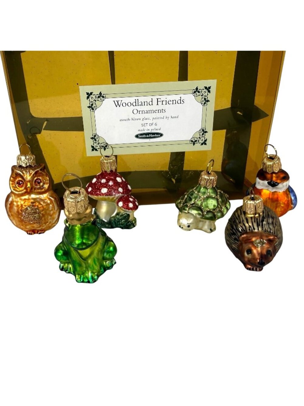 6 Smith & Hawken Woodland Friends Blown Glass Ornament Set Hand Painted Poland